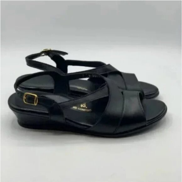 SAS Leather Caress Black Ortho Comfort Sandals Size 9 - Picture 2 of 10